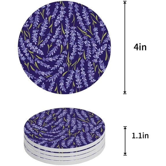 FMSHPON Lavender Set of 8 Round Coaster for Drinks, Absorbent Ceramic Stone Coasters Cup Mat with Cork Base for Home Kitchen Room Coffee Table Bar Decor