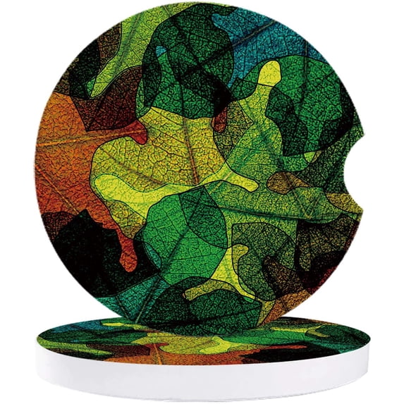 FMSHPON Leaf Vein Abstract Leaf Set of 6 Car Coaster for Drinks, Absorbent Ceramic Stone Coasters Cup Mat with Cork Base for Home Kitchen Room Coffee Table Bar Decor