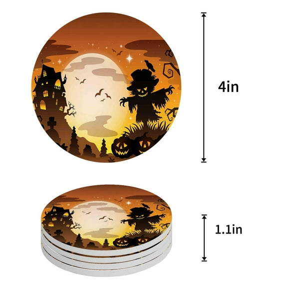 FMSHPON Lemon Set of 4 Round Coaster for Drinks, Absorbent Ceramic Stone Coasters Cup Mat with Cork Base for Home Kitchen Room Coffee Table Bar Decor