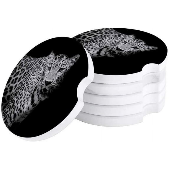 FMSHPON Leopard in The Dark Forest Set of 2 Car Coaster for Drinks, Absorbent Ceramic Stone Coasters Cup Mat with Cork Base for Home Kitchen Room Coffee Table Bar Decor
