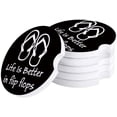 thumbnail image 1 of FMSHPON Life is Better in Flip Flops Black Set of 4 Car Coaster for Drinks, Absorbent Ceramic Stone Coasters Cup Mat with Cork Base for Home Kitchen Room Coffee Table Bar Decor, 1 of 5
