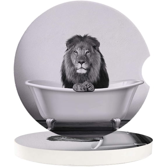 FMSHPON Lion in The Bathtub Set of 6 Car Coaster for Drinks, Absorbent Ceramic Stone Coasters Cup Mat with Cork Base for Home Kitchen Room Coffee Table Bar Decor