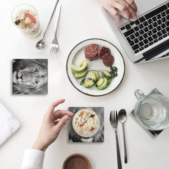 FMSHPON Lion Set of 8 Coaster for Drinks, Absorbent Ceramic Stone Coasters Cup Mat with Cork Base for Home Kitchen Room Coffee Table Bar Decor