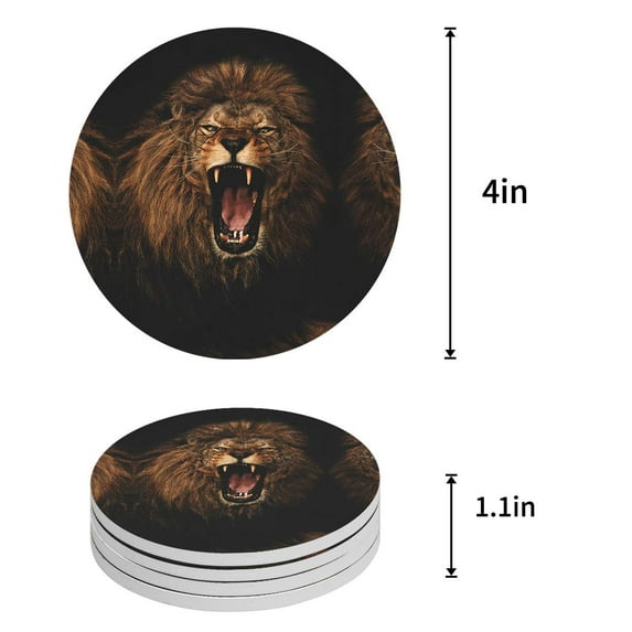 FMSHPON Lion Set of 8 Round Coaster for Drinks, Absorbent Ceramic Stone Coasters Cup Mat with Cork Base for Home Kitchen Room Coffee Table Bar Decor