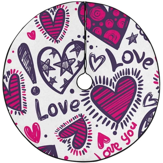FMSHPON Love Pattern Valentines Day Xmas Christmas Tree Skirt Stand Mat for Holiday Party Decoration Indoor Outdoor 36 inches