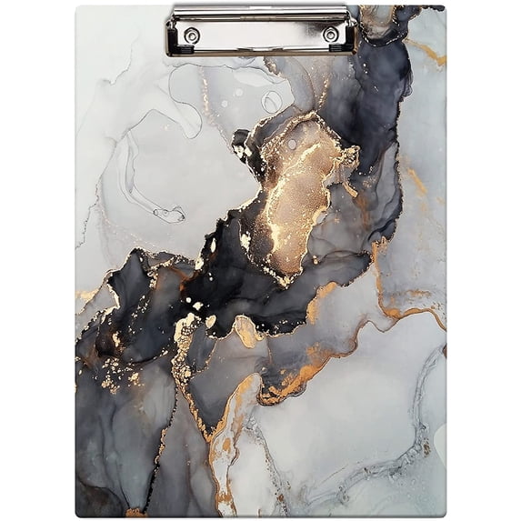 FMSHPON Luxury Gold Stone Black Marble Clipboard Hardboard Wood Nursing Clip Board and Pull for Standard A4 Letter 13x9 inches