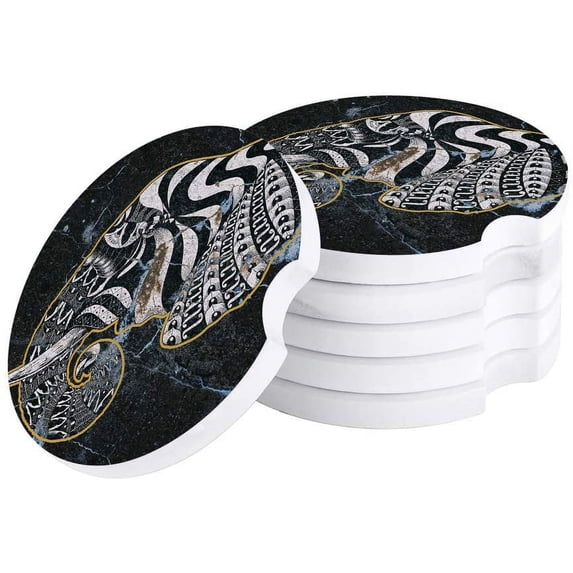 FMSHPON Marble Geometric Style Elephant Set of 4 Car Coaster for Drinks, Absorbent Ceramic Stone Coasters Cup Mat with Cork Base for Home Kitchen Room Coffee Table Bar Decor