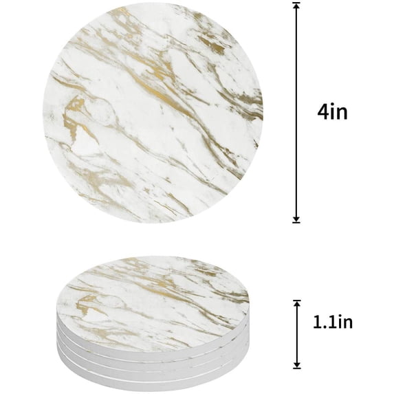 FMSHPON Marble Set of 6 Round Coaster for Drinks, Absorbent Ceramic Stone Coasters Cup Mat with Cork Base for Home Kitchen Room Coffee Table Bar Decor
