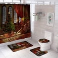 thumbnail image 1 of FMSHPON Merry Christmas Christmas Tree 4 Piece Bathroom Set Shower Curtain Bath Rug Contour Mat and Toilet Lid Cover, 1 of 8