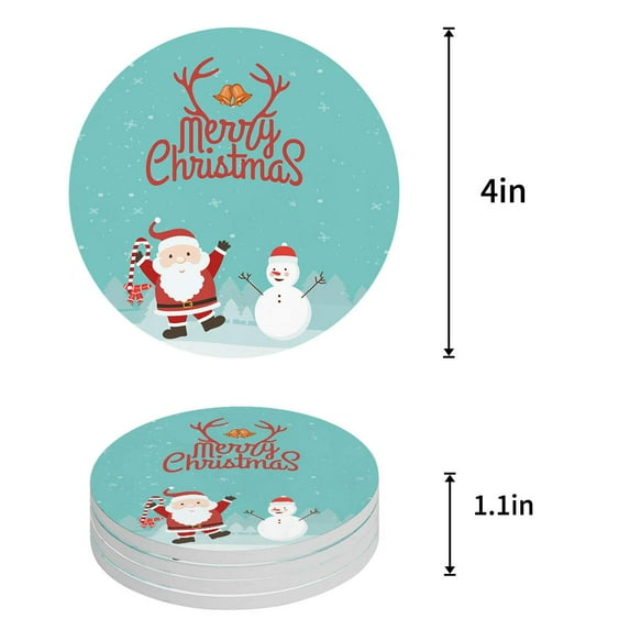 FMSHPON Merry Christmas Mistletoe Set of 6 Round Coaster for Drinks, Absorbent Ceramic Stone Coasters Cup Mat with Cork Base for Home Kitchen Room Coffee Table Bar Decor