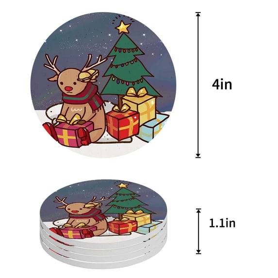 FMSHPON Merry Christmas Santa Claus Set of 4 Round Coaster for Drinks, Absorbent Ceramic Stone Coasters Cup Mat with Cork Base for Home Kitchen Room Coffee Table Bar Decor