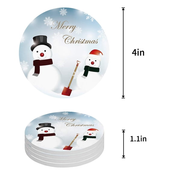 FMSHPON Merry Christmas Santa Claus Set of 4 Round Coaster for Drinks, Absorbent Ceramic Stone Coasters Cup Mat with Cork Base for Home Kitchen Room Coffee Table Bar Decor