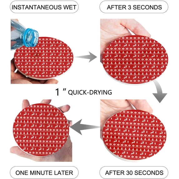 FMSHPON Merry Christmas Set of 6 Round Coaster for Drinks, Absorbent Ceramic Stone Coasters Cup Mat with Cork Base for Home Kitchen Room Coffee Table Bar Decor