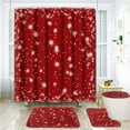 thumbnail image 1 of FMSHPON Merry Christmas Snowflake Red Xmas 4 Piece Bathroom Set Shower Curtain Bath Rug Contour Mat and Toilet Lid Cover, 1 of 7