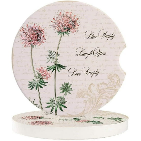 FMSHPON Mimosa Flower Vintage Floral Plants Old Newspaper Set of 6 Car Coaster for Drinks, Absorbent Ceramic Stone Coasters Cup Mat with Cork Base for Home Kitchen Room Coffee Table Bar Decor