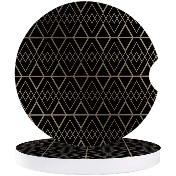 FMSHPON Minimalist Geometric Pattern Black Set of 6 Car Coaster for Drinks, Absorbent Ceramic Stone Coasters Cup Mat with Cork Base for Home Kitchen Room Coffee Table Bar Decor