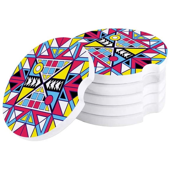FMSHPON Modern Geometric Abstract Pattern Set of 4 Car Coaster for Drinks, Absorbent Ceramic Stone Coasters Cup Mat with Cork Base for Home Kitchen Room Coffee Table Bar Decor