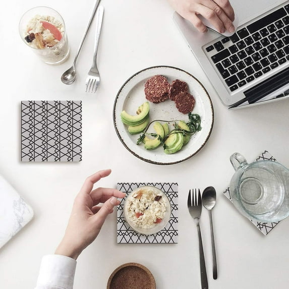 FMSHPON Modern Geometric Pattern Set of 8 Coaster for Drinks, Absorbent Ceramic Stone Coasters Cup Mat with Cork Base for Home Kitchen Room Coffee Table Bar Decor