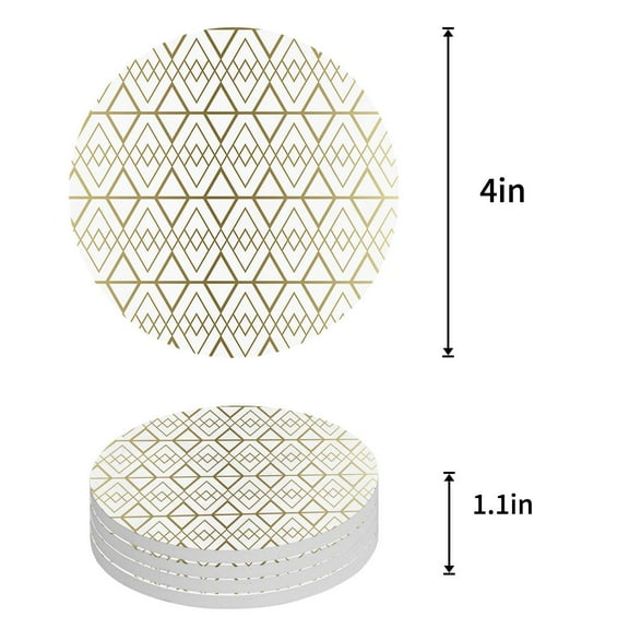 FMSHPON Modern Simple Geometric Design White Set of 4 Round Coaster for Drinks, Absorbent Ceramic Stone Coasters Cup Mat with Cork Base for Home Kitchen Room Coffee Table Bar Decor