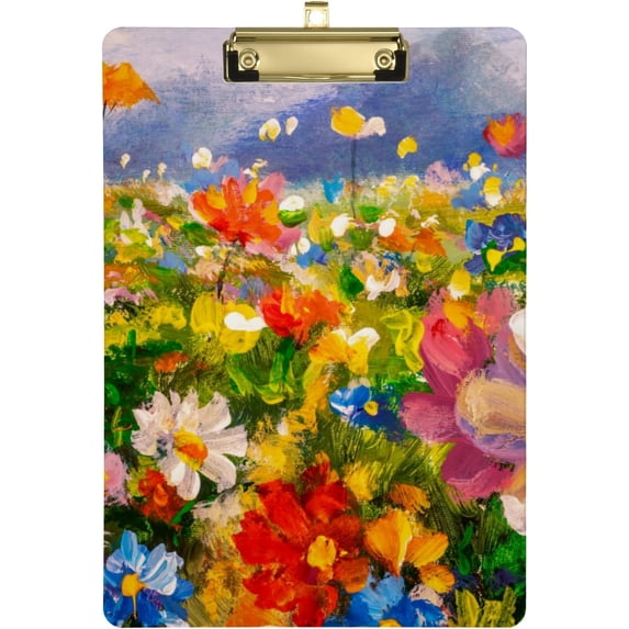 FMSHPON Monet Colorful Flowers Painting Clipboard Hardboard Wood Nursing Clip Board and Pull for Standard A4 Letter 13x9 inches
