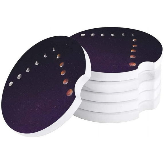 FMSHPON Moon Lunar Eclipse Starry Set of 4 Car Coaster for Drinks, Absorbent Ceramic Stone Coasters Cup Mat with Cork Base for Home Kitchen Room Coffee Table Bar Decor