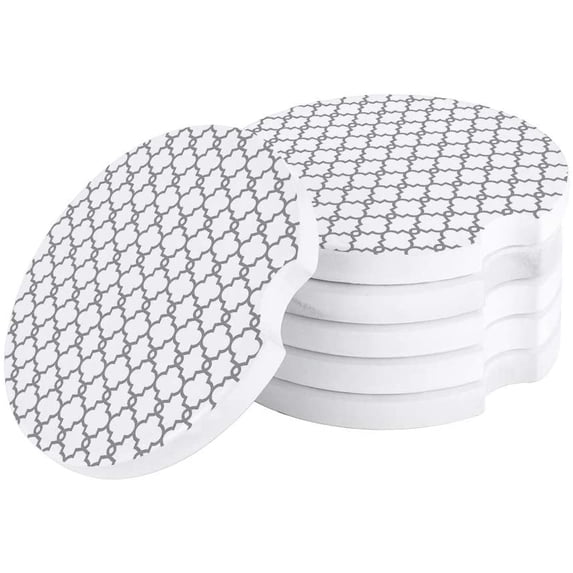 FMSHPON Moroccan Style Geometric Pattern Gray Set of 4 Car Coaster for Drinks, Absorbent Ceramic Stone Coasters Cup Mat with Cork Base for Home Kitchen Room Coffee Table Bar Decor