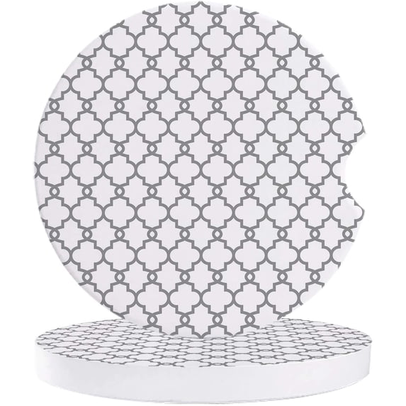 FMSHPON Moroccan Style Geometric Pattern Gray Set of 6 Car Coaster for Drinks, Absorbent Ceramic Stone Coasters Cup Mat with Cork Base for Home Kitchen Room Coffee Table Bar Decor