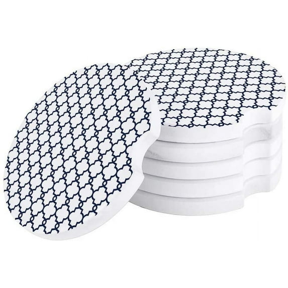 FMSHPON Moroccan Style Geometric Pattern Set of 2 Car Coaster for Drinks, Absorbent Ceramic Stone Coasters Cup Mat with Cork Base for Home Kitchen Room Coffee Table Bar Decor