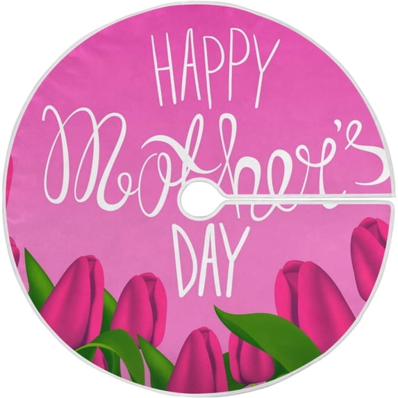 FMSHPON Mother's Day Beautiful Spring Tulips Flowers Xmas Christmas Tree Skirt Stand Mat for Holiday Party Decoration Indoor Outdoor 48 inches