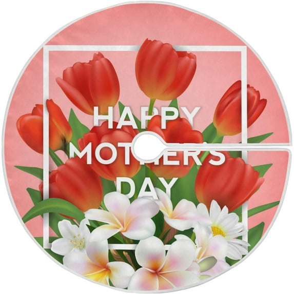 FMSHPON Mother's Day Beautiful Spring Tulips Flowers Xmas Christmas Tree Skirt Stand Mat for Holiday Party Decoration Indoor Outdoor 48 inches