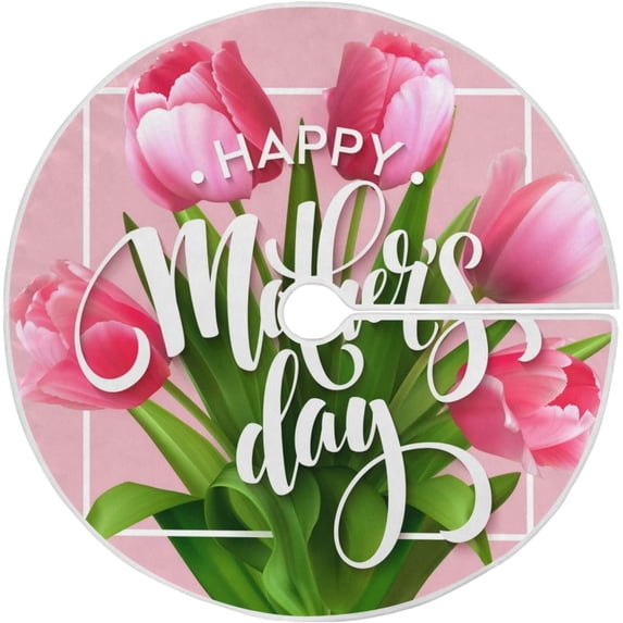 FMSHPON Mother's Day Beautiful Spring Tulips FlowersLeaf Xmas Christmas Tree Skirt Stand Mat for Holiday Party Decoration Indoor Outdoor 36 inches