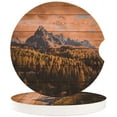 thumbnail image 1 of FMSHPON Mountain Peak Forest Landscape Wood Grain Set of 6 Car Coaster for Drinks, Absorbent Ceramic Stone Coasters Cup Mat with Cork Base for Home Kitchen Room Coffee Table Bar Decor, 1 of 5