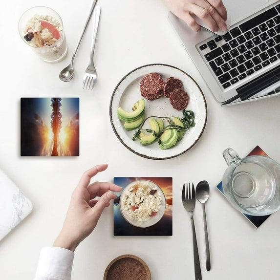 FMSHPON Mountain Sunrise Landscape Set of 6 Coaster for Drinks, Absorbent Ceramic Stone Coasters Cup Mat with Cork Base for Home Kitchen Room Coffee Table Bar Decor