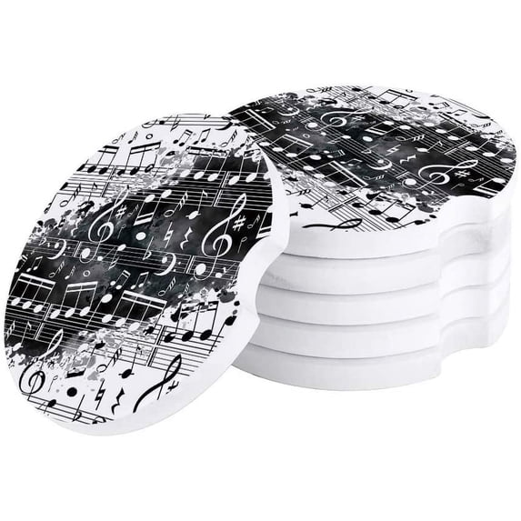 FMSHPON Music Black and White Watercolor Splash Set of 4 Car Coaster for Drinks, Absorbent Ceramic Stone Coasters Cup Mat with Cork Base for Home Kitchen Room Coffee Table Bar Decor