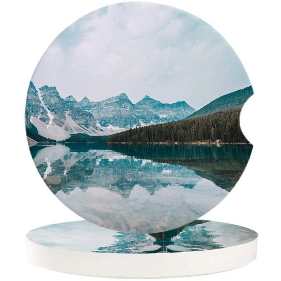 FMSHPON Natural Landscape Blue Sky White Clouds and Mountain Set of 6 Car Coaster for Drinks, Absorbent Ceramic Stone Coasters Cup Mat with Cork Base for Home Kitchen Room Coffee Table Bar Decor