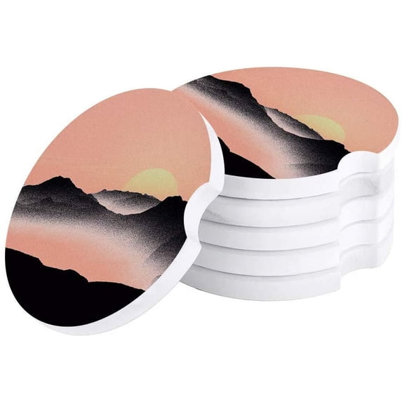 FMSHPON Natural Landscape Theme Sunset Set of 2 Car Coaster for Drinks, Absorbent Ceramic Stone Coasters Cup Mat with Cork Base for Home Kitchen Room Coffee Table Bar Decor