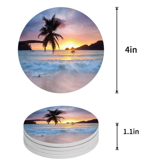 FMSHPON Neon Set of 8 Round Coaster for Drinks, Absorbent Ceramic Stone Coasters Cup Mat with Cork Base for Home Kitchen Room Coffee Table Bar Decor