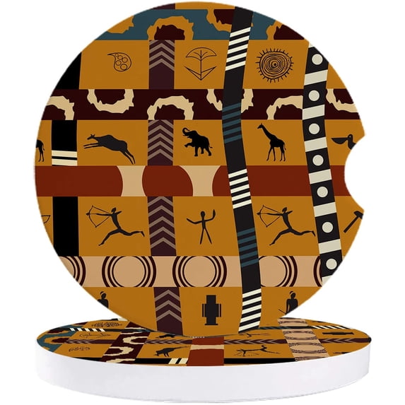 FMSHPON Nordic Style Abstract Pattern Set of 6 Car Coaster for Drinks, Absorbent Ceramic Stone Coasters Cup Mat with Cork Base for Home Kitchen Room Coffee Table Bar Decor