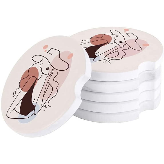 FMSHPON Nordic Women Art Print Mature Lady Line Minimalist Set of 4 Car Coaster for Drinks, Absorbent Ceramic Stone Coasters Cup Mat with Cork Base for Home Kitchen Room Coffee Table Bar Decor