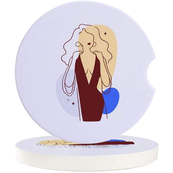 FMSHPON Nordic Women Art Print Mature Lady Line Style Set of 6 Car Coaster for Drinks, Absorbent Ceramic Stone Coasters Cup Mat with Cork Base for Home Kitchen Room Coffee Table Bar Decor