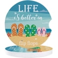 thumbnail image 1 of FMSHPON Ocean Beach Starfish Shell Life is Better in Flip Flops Set of 6 Car Coaster for Drinks, Absorbent Ceramic Stone Coasters Cup Mat with Cork Base for Home Kitchen Room Coffee Table Bar Decor, 1 of 5