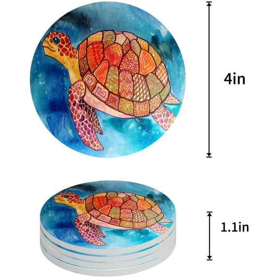 FMSHPON Ocean Sea Turtle Set of 8 Round Coaster for Drinks, Absorbent Ceramic Stone Coasters Cup Mat with Cork Base for Home Kitchen Room Coffee Table Bar Decor