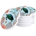 thumbnail image 1 of FMSHPON Ocean Theme Sea Turtle Coral Creature Landscape Set of 2 Car Coaster for Drinks, Absorbent Ceramic Stone Coasters Cup Mat with Cork Base for Home Kitchen Room Coffee Table Bar Decor, 1 of 5