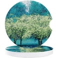 thumbnail image 1 of FMSHPON Oil Painting Style Blue and Green Trees Set of 6 Car Coaster for Drinks, Absorbent Ceramic Stone Coasters Cup Mat with Cork Base for Home Kitchen Room Coffee Table Bar Decor, 1 of 5