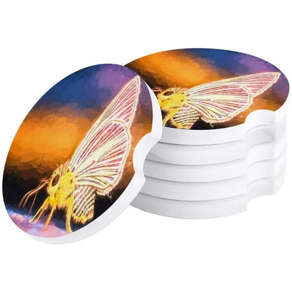 FMSHPON Oil Painting Style Butterfly Close Up Set of 4 Car Coaster for Drinks, Absorbent Ceramic Stone Coasters Cup Mat with Cork Base for Home Kitchen Room Coffee Table Bar Decor