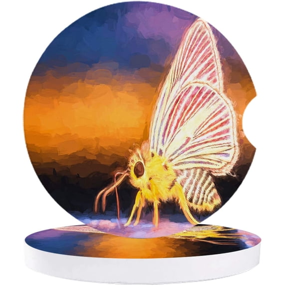 FMSHPON Oil Painting Style Butterfly Close Up Set of 6 Car Coaster for Drinks, Absorbent Ceramic Stone Coasters Cup Mat with Cork Base for Home Kitchen Room Coffee Table Bar Decor