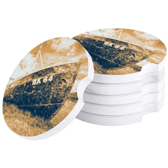 FMSHPON Oil Painting Style Stranded Ship Set of 4 Car Coaster for Drinks, Absorbent Ceramic Stone Coasters Cup Mat with Cork Base for Home Kitchen Room Coffee Table Bar Decor