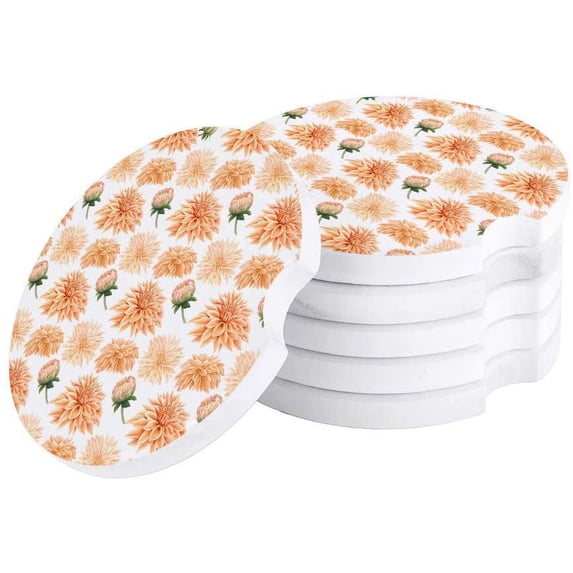 FMSHPON Orange Flower Blooming Chrysanthemum Set of 2 Car Coaster for Drinks, Absorbent Ceramic Stone Coasters Cup Mat with Cork Base for Home Kitchen Room Coffee Table Bar Decor