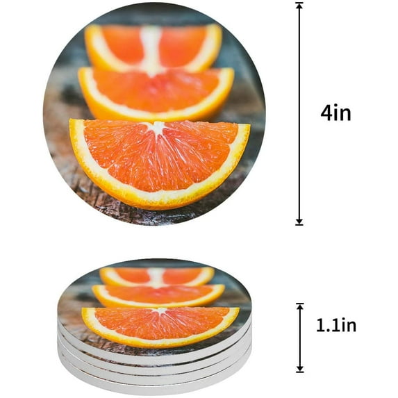 FMSHPON Orange Set of 6 Round Coaster for Drinks, Absorbent Ceramic Stone Coasters Cup Mat with Cork Base for Home Kitchen Room Coffee Table Bar Decor