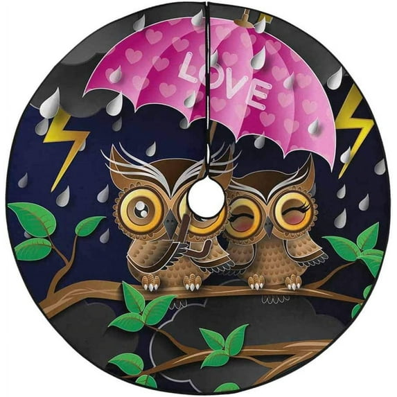 FMSHPON Owl Holding an Umbrella The Rain Xmas Christmas Tree Skirt Stand Mat for Holiday Party Decoration Indoor Outdoor 48 inches